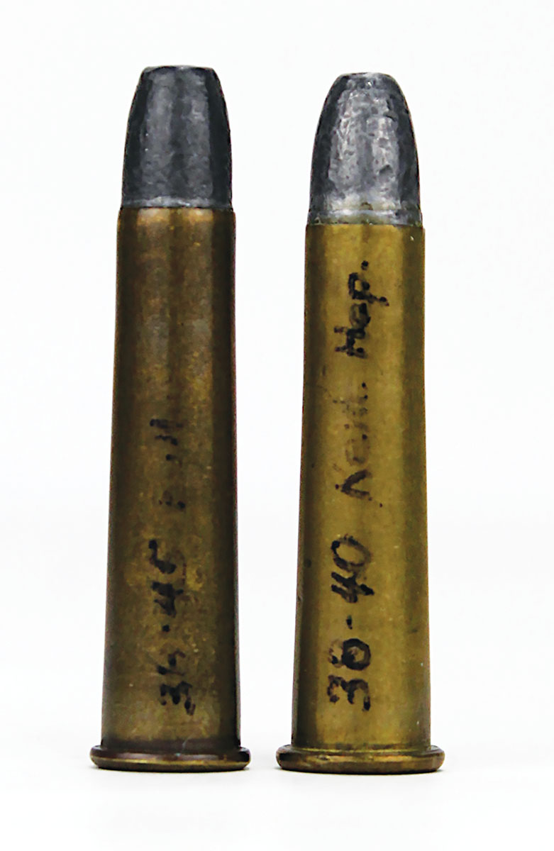 The 38-45 Bullard (left) is nearly identical to its contemporary 38-40 Remington-Hepburn (right). The Bulllard 38-45 had only marginally better ballistics than Winchester’s 38-40.